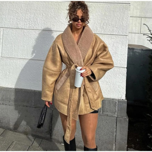 Belted Shearling Oversize Jacket