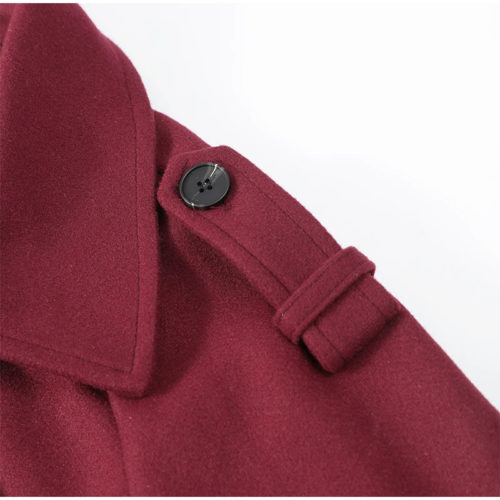 Burgundy Lapel Belted Overcoat