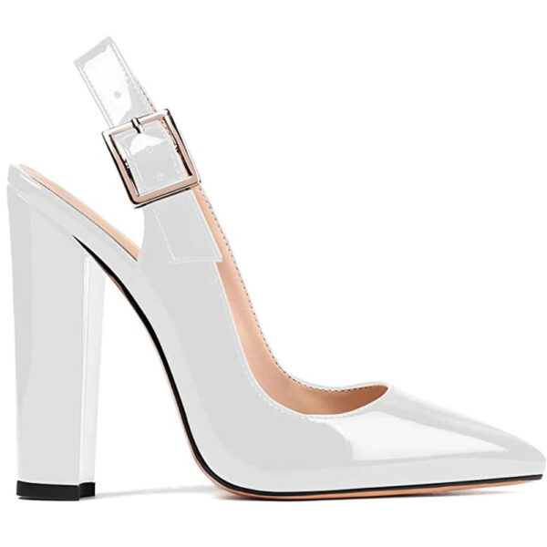 Square Heel Slingback Pumps in white