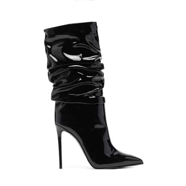 Black Patent Leather Stiletto Boots