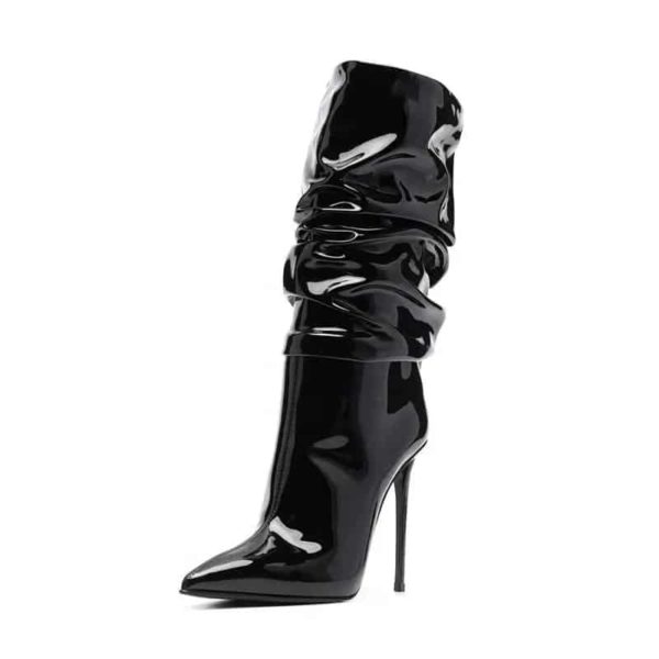 Black Patent Leather Stiletto Boots