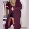 Burgundy Lapel Belted Overcoat