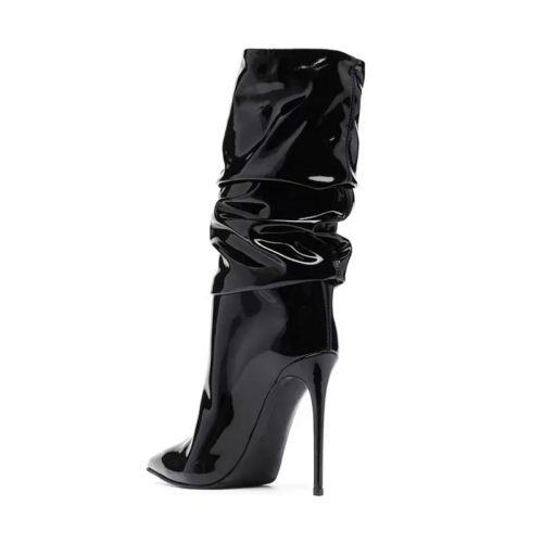 Black Patent Leather Stiletto Boots