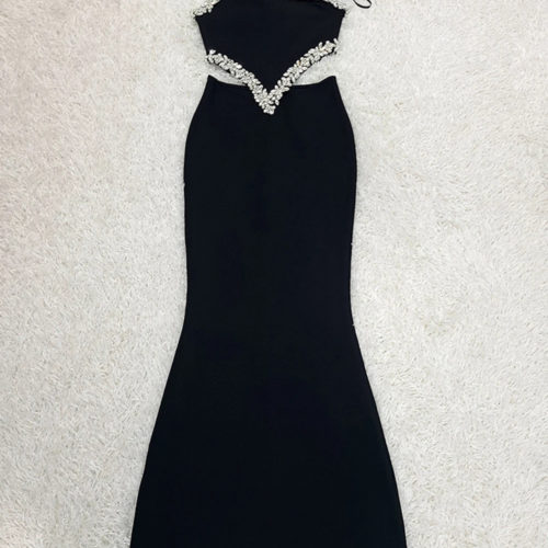 Black Backless Crystal Bandage Dress