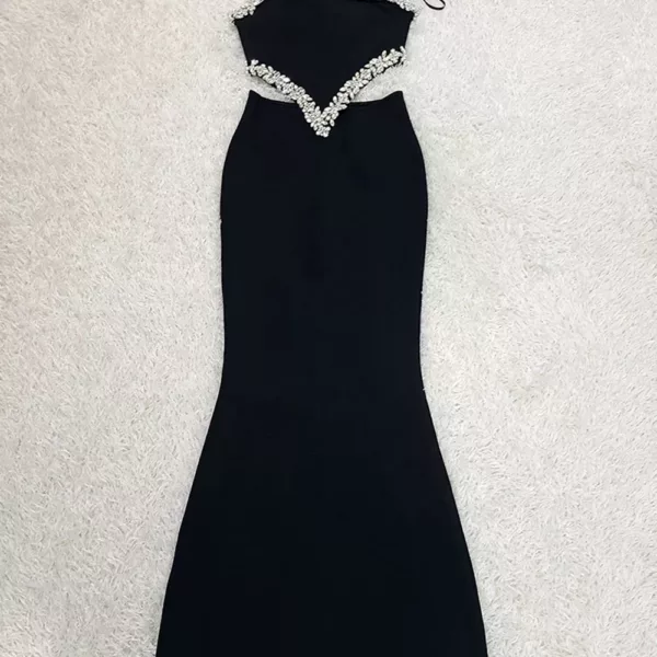 Black Backless Crystal Bandage Dress