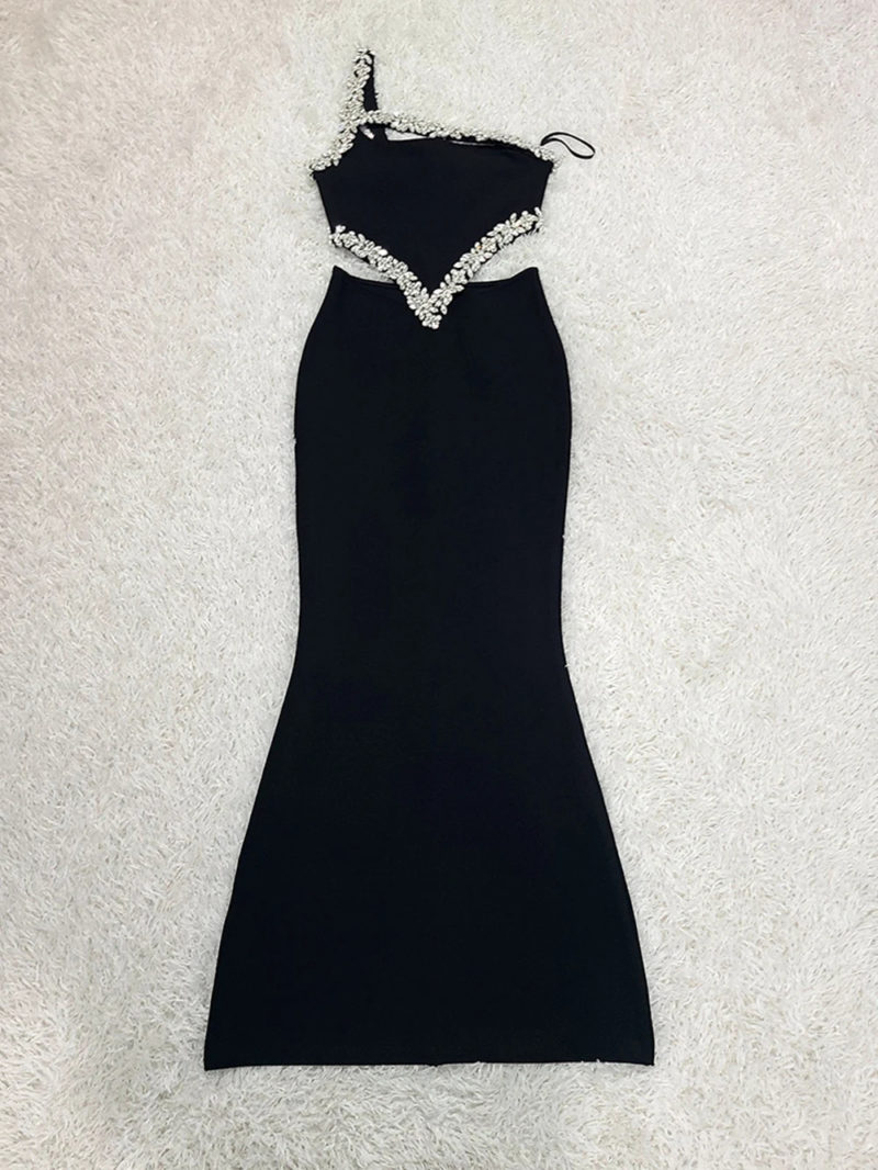 Black Backless Crystal Bandage Dress