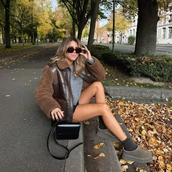 Rustic Brown Shearling Jacket for women - Beniz Kloset
