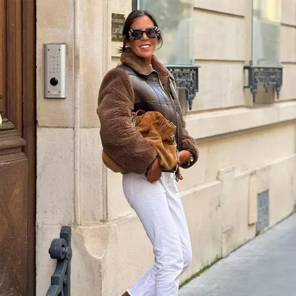 Rustic Brown Shearling Jacket for women - Beniz Kloset