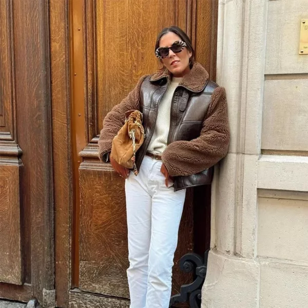 Rustic Brown Shearling Jacket for women - Beniz Kloset