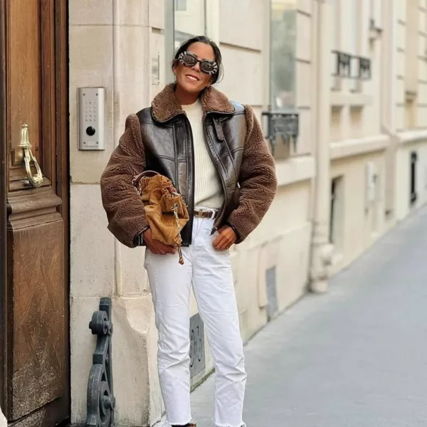 Rustic Brown Shearling Jacket for women - Beniz Kloset