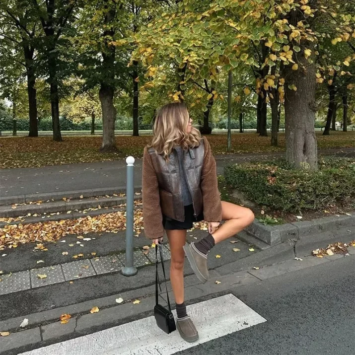 Rustic Brown Shearling Jacket for women - Beniz Kloset