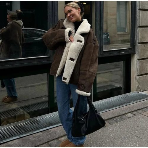 Vintage Brown Shearling Jacket for women - Beniz Kloset