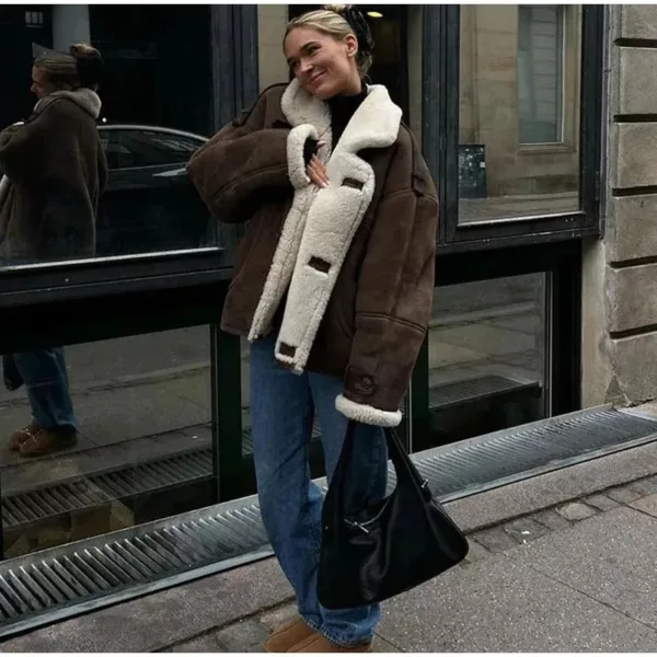 Vintage Brown Shearling Jacket for women - Beniz Kloset