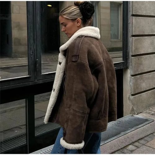 Vintage Brown Shearling Jacket for women - Beniz Kloset