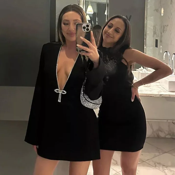 Diamond Bow Embellished Black Mini Dress