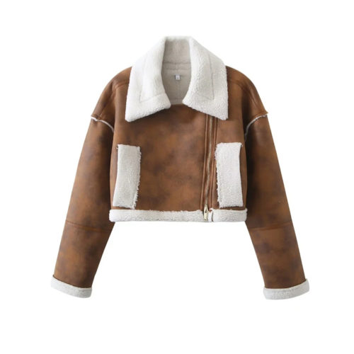 Cropped Faux Leather Aviator Jacket