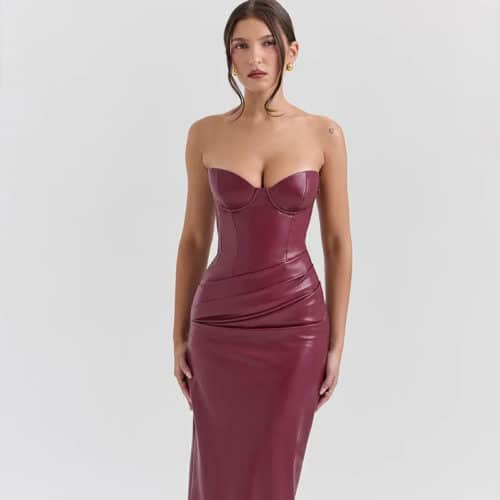 Faux Leather Strapless Dress with Corset Detailing