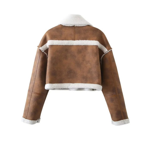 Cropped Faux Leather Aviator Jacket