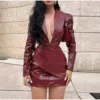 Crocodile-Texture Faux Leather Dress