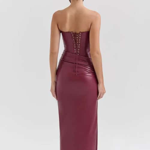 Faux Leather Strapless Dress with Corset Detailing