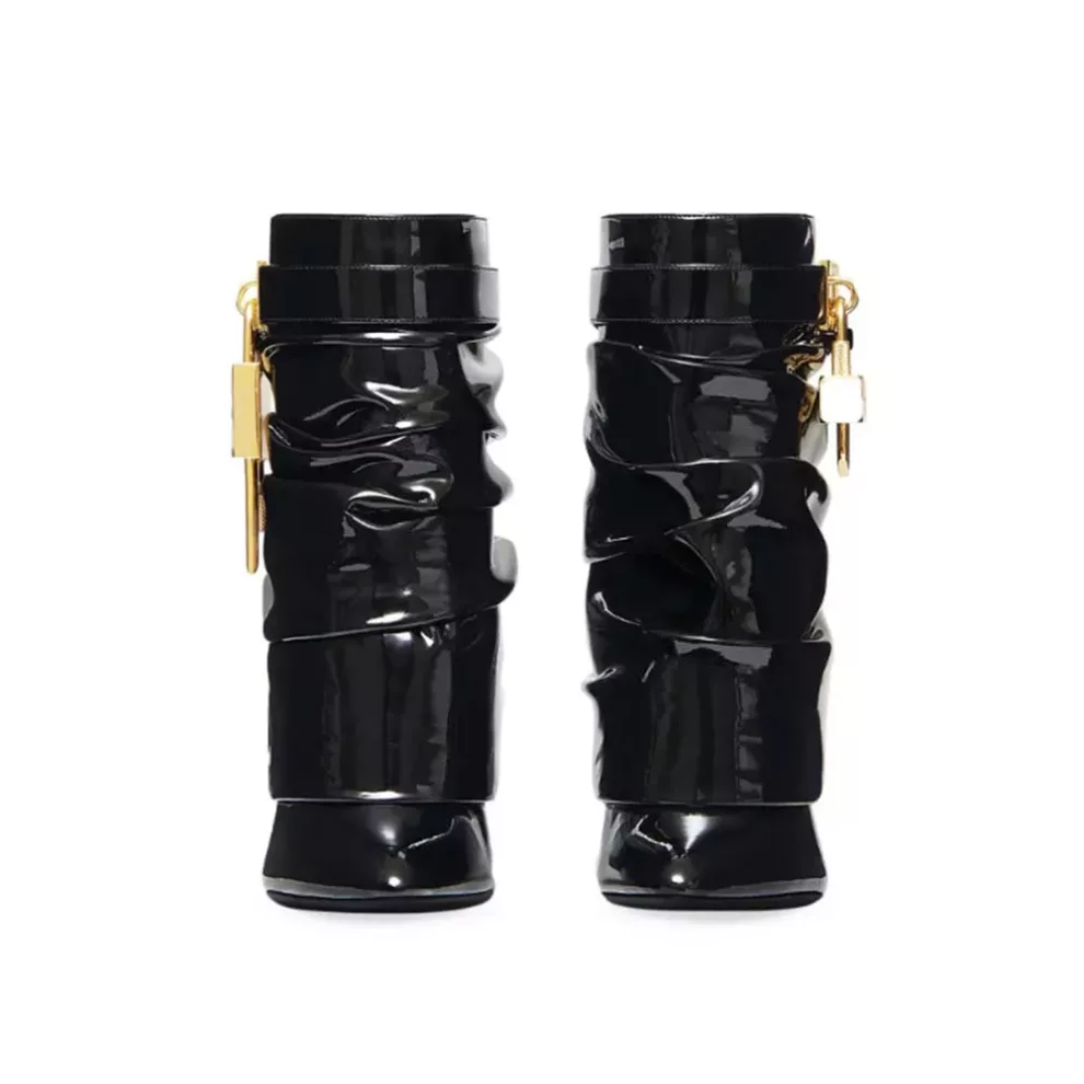 Metallic Lock Ankle Boots