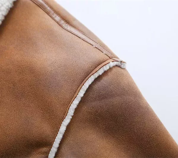 Cropped Faux Leather Aviator Jacket