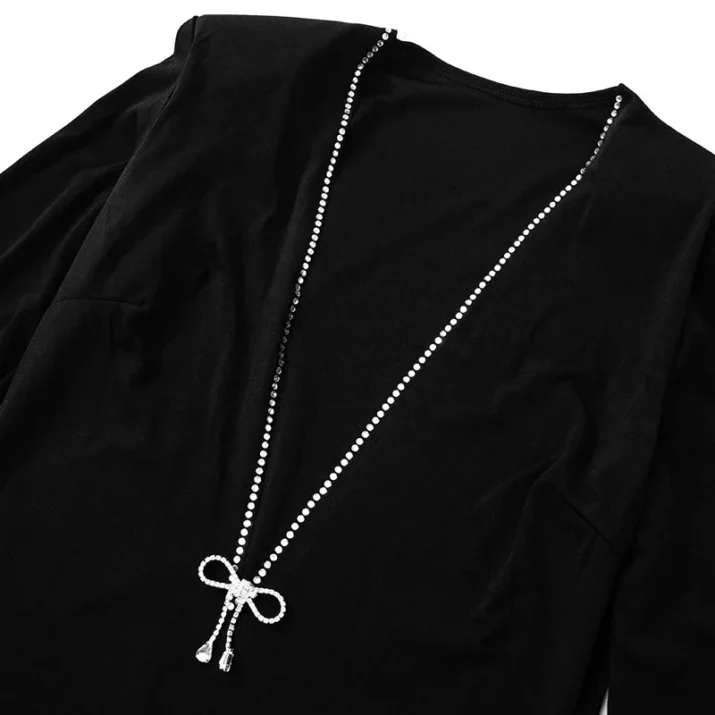 Diamond Bow Embellished Black Mini Dress