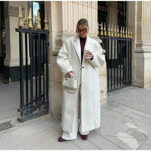 Cream Oversized Long Coat