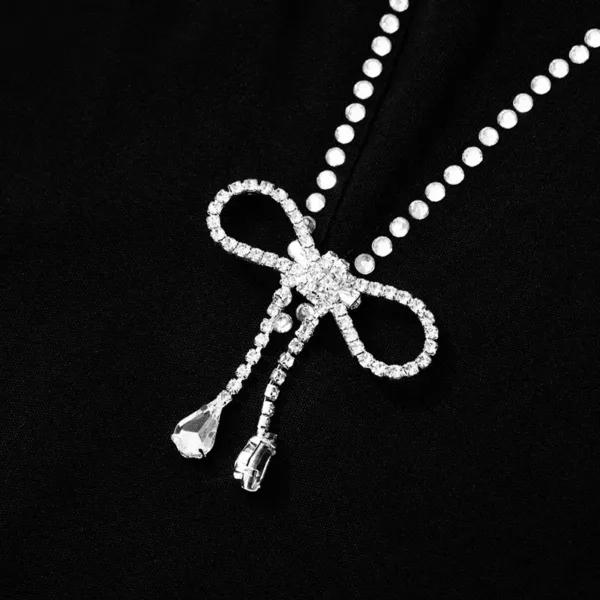 Diamond Bow Embellished Black Mini Dress