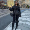 Black faux leather aviator jacket