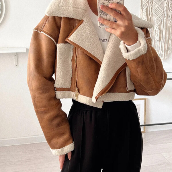 Cropped Faux Leather Aviator Jacket