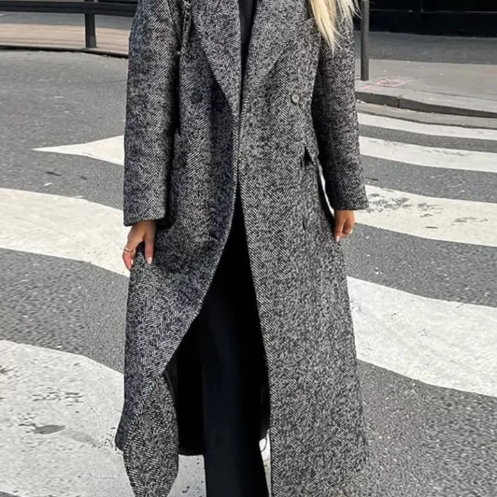 Dark Gray Herringbone Overcoat