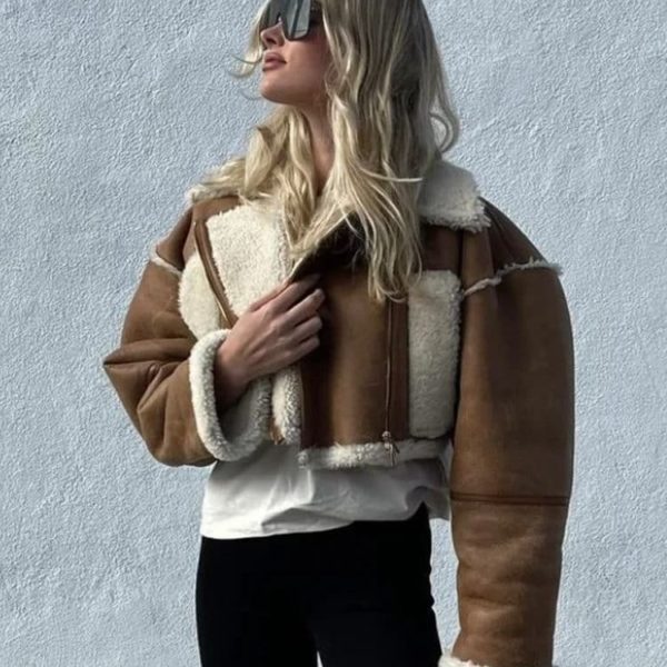 Cropped Faux Leather Aviator Jacket