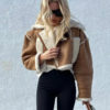 Cropped Leather Aviator Jacket