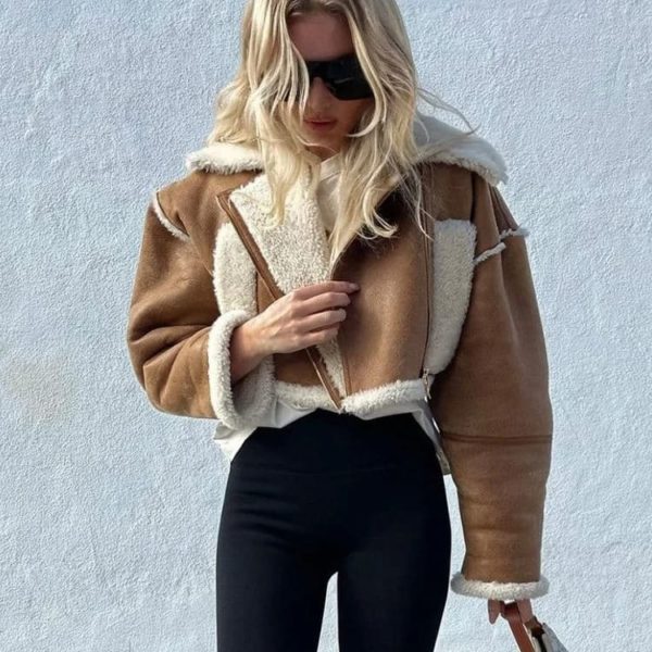 Cropped Leather Aviator Jacket