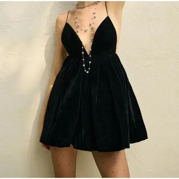 Backless Velvet Mini Dress - Beniz Kloset