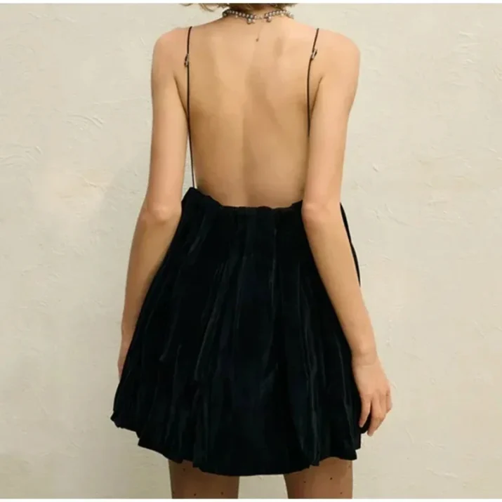 Backless Velvet Mini Dress - Beniz Kloset