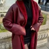 Burgundy Reversible Faux Fur and Leather Coat