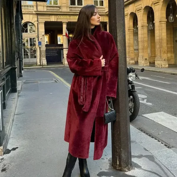 Burgundy Reversible Faux Fur and Leather Coat