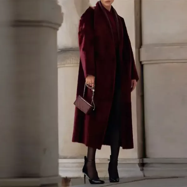 Burgundy Reversible Faux Fur and Leather Coat