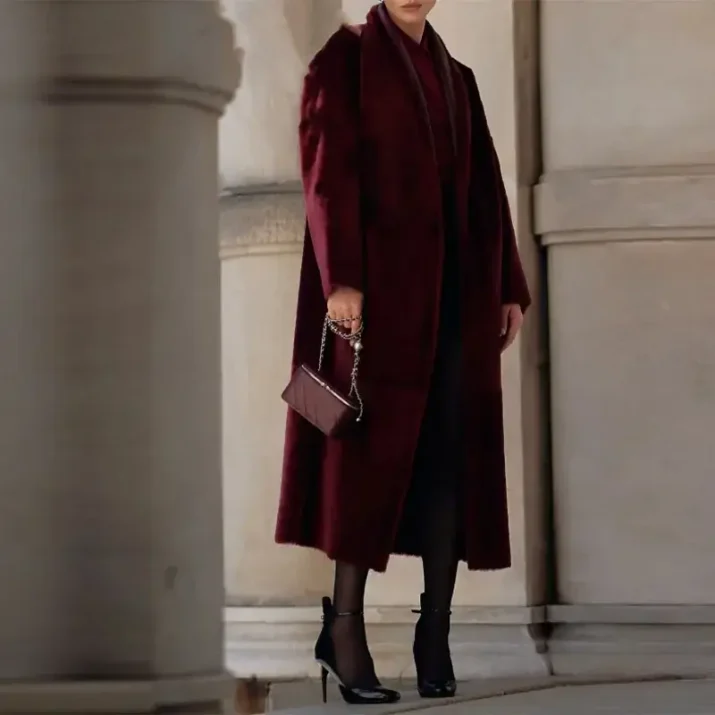 Burgundy Reversible Faux Fur and Leather Coat