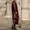 Burgundy Reversible Faux Fur and Leather Coat