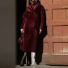 Burgundy Reversible Faux Fur and Leather Coat