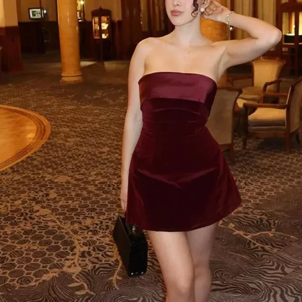 Strapless Velvet Mini Dress - Beniz Kloset