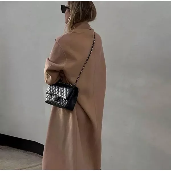 Camel Wool Trench Coat with Oversized Silhouette for women - Beniz Kloset