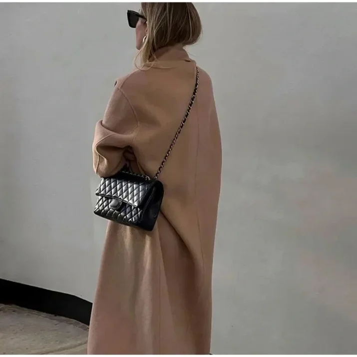 Camel Wool Trench Coat with Oversized Silhouette for women - Beniz Kloset