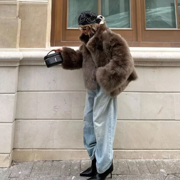 Cropped Faux Fur Jacket for women - Beniz Kloset