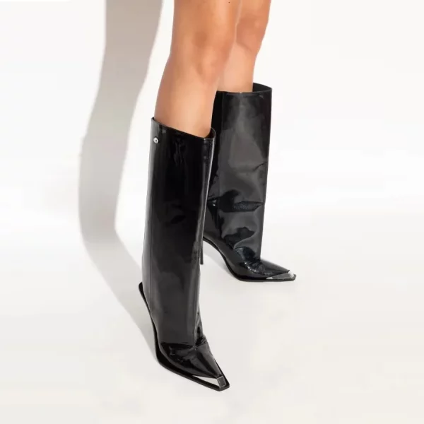 Glossy Patent Knee-High Boots for women - Beniz Kloset