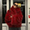 Red Faux Fur Oversized Jacket for women - Beniz Kloset