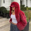 Red Faux Fur Oversized Jacket for women - Beniz Kloset